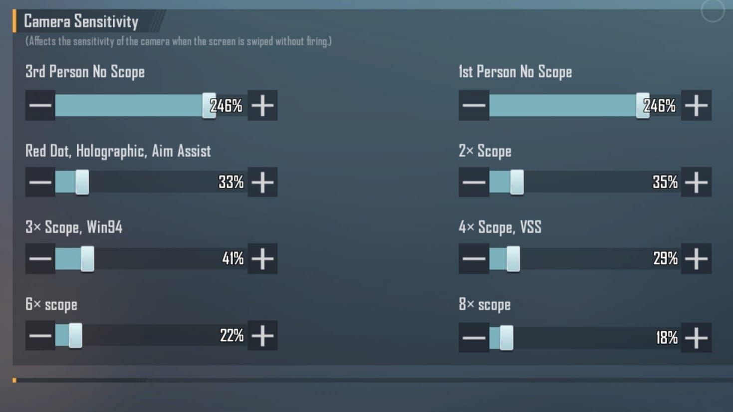 Tweaking Camera sensitivity for non-gyro players (Image via Krafton)